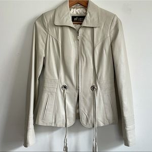 white leather jacket